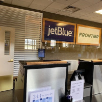 Plexiglass barriers have been installed throughout the airport