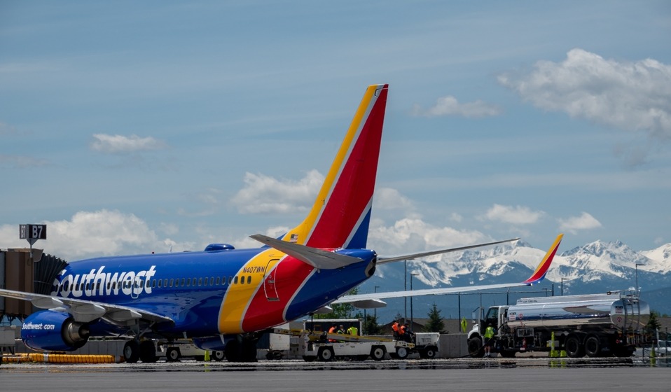 Southwest Airline tail at gate B7